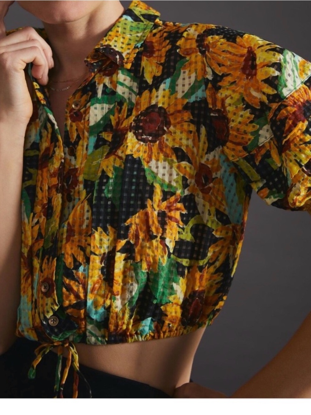 Anthropologie Maeve sunflower blouse size L $120 retail
